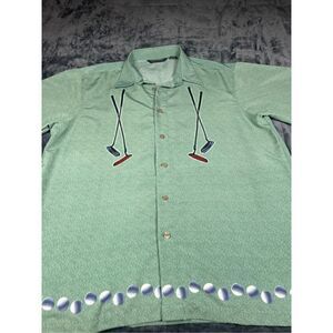 Vintage Y2K men’s short sleeve print button-down shirt,‎ size L
